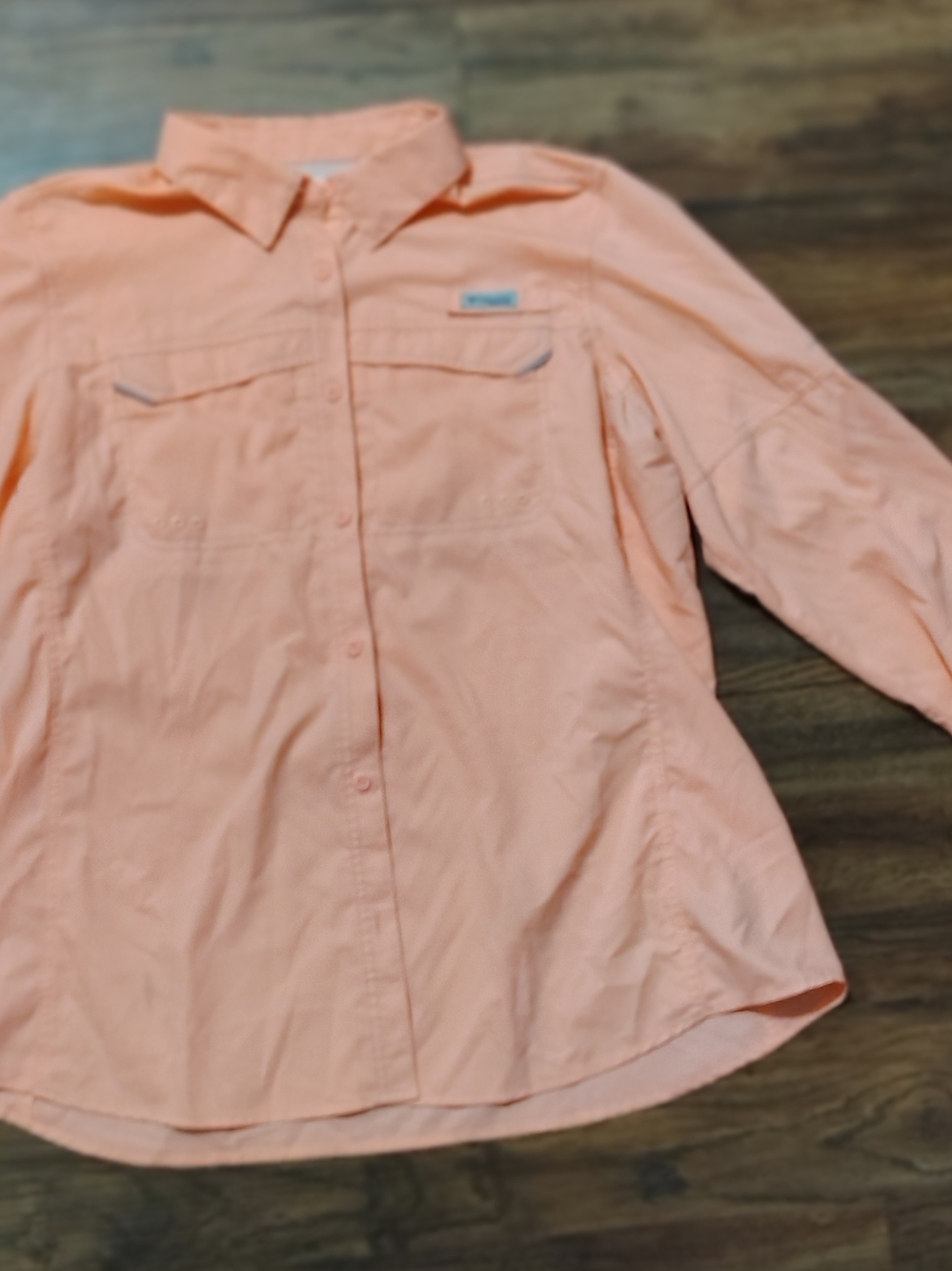 Columbia PFG Men's Woven Nylon Solid Orange Long Sleeve Button-Up Pockets XL